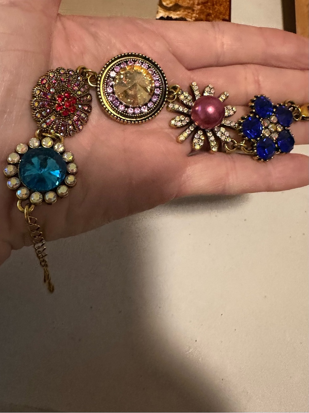 Artisan Floral Statement Bracelet - Pink, Blue, Teal, Gold